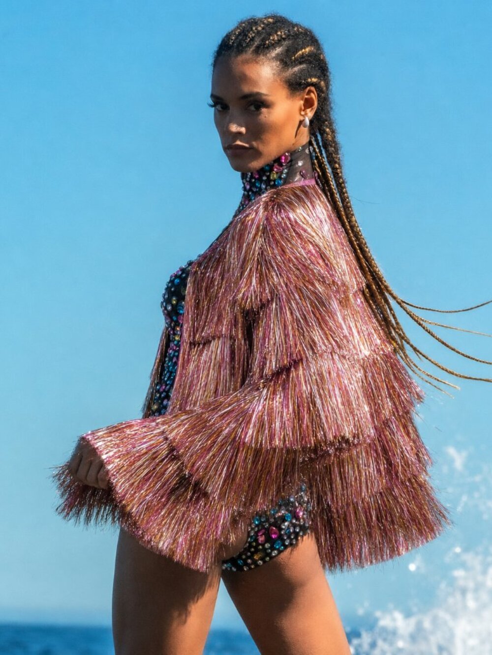 NastyGal *NEW* Metallic Pink Tinsel Fringe Party Jacket